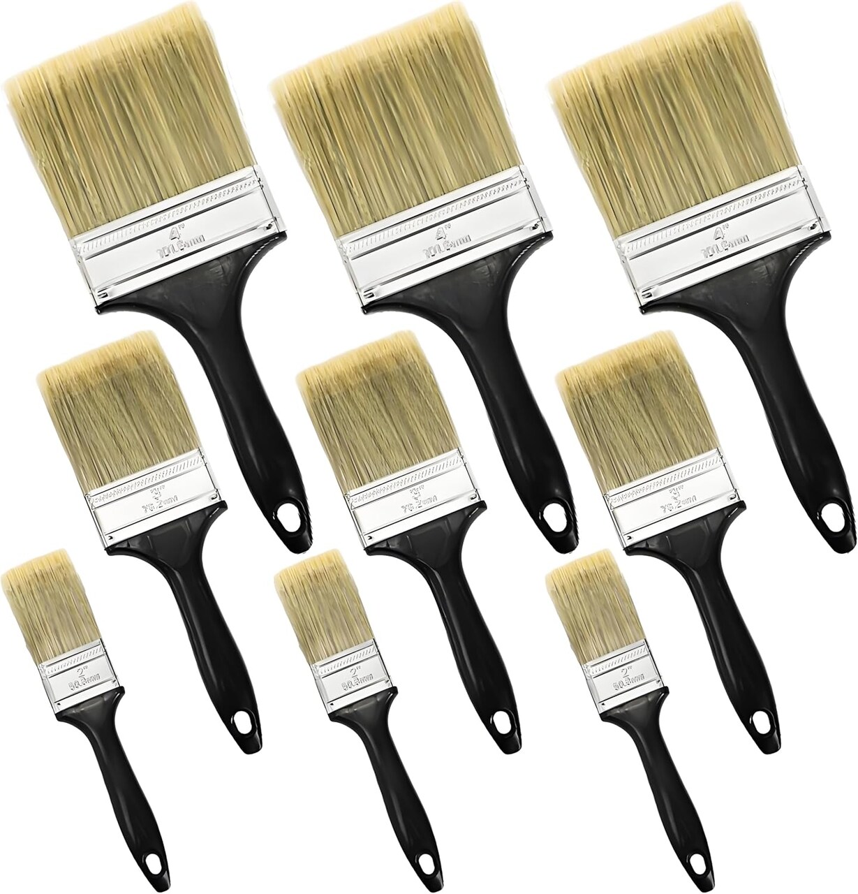 9 Pack Paint Brushes for Wall, 2'' 3'' 4'' Professional Paint Tools with Treated Plastic Handle, Home Wall Trim House Wide Chip Paintbrush Set for DIY Paint, Home, Furniture, Fences